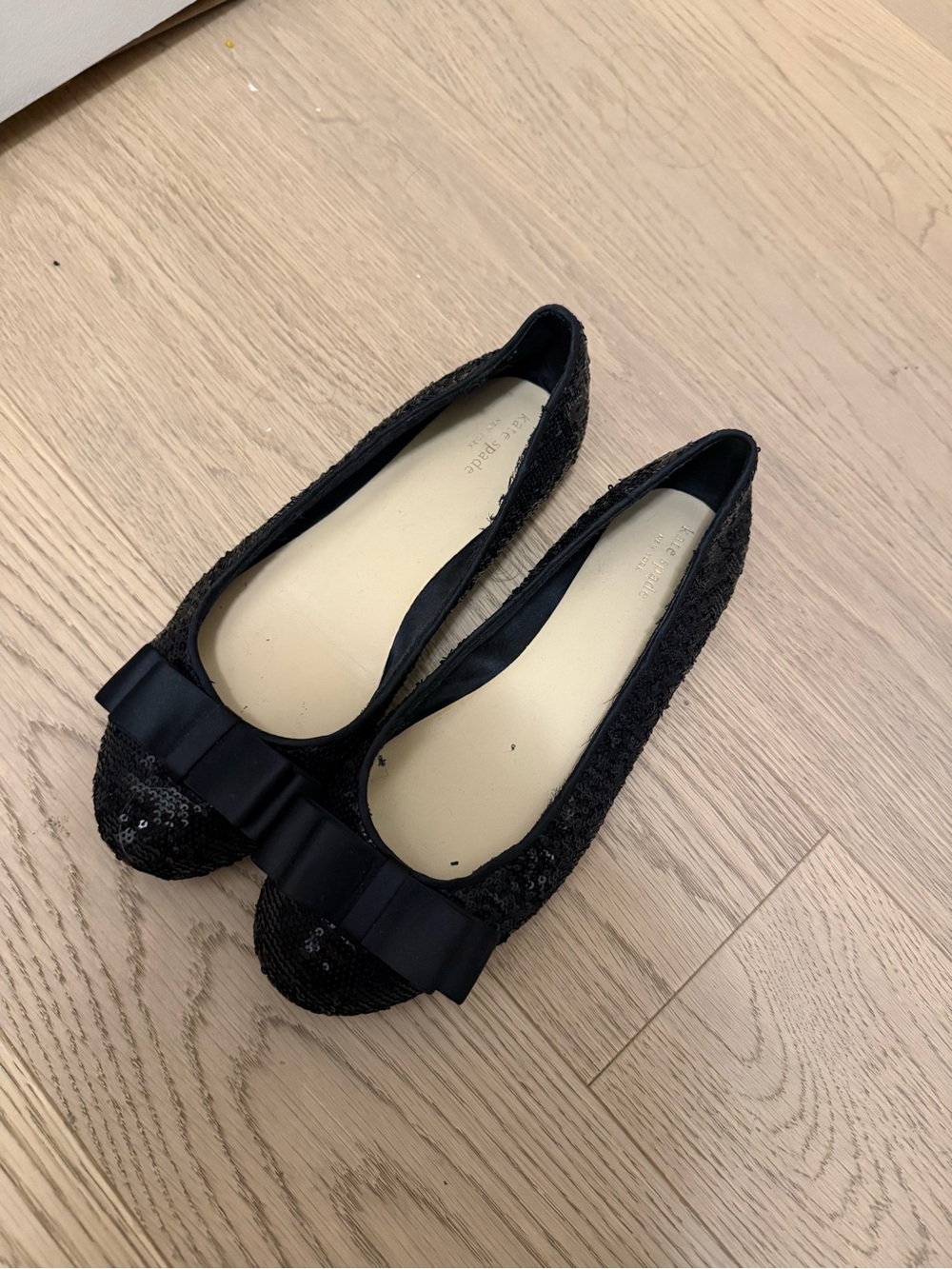 kate spade Black Sequin Bow Ballet Flats - Women